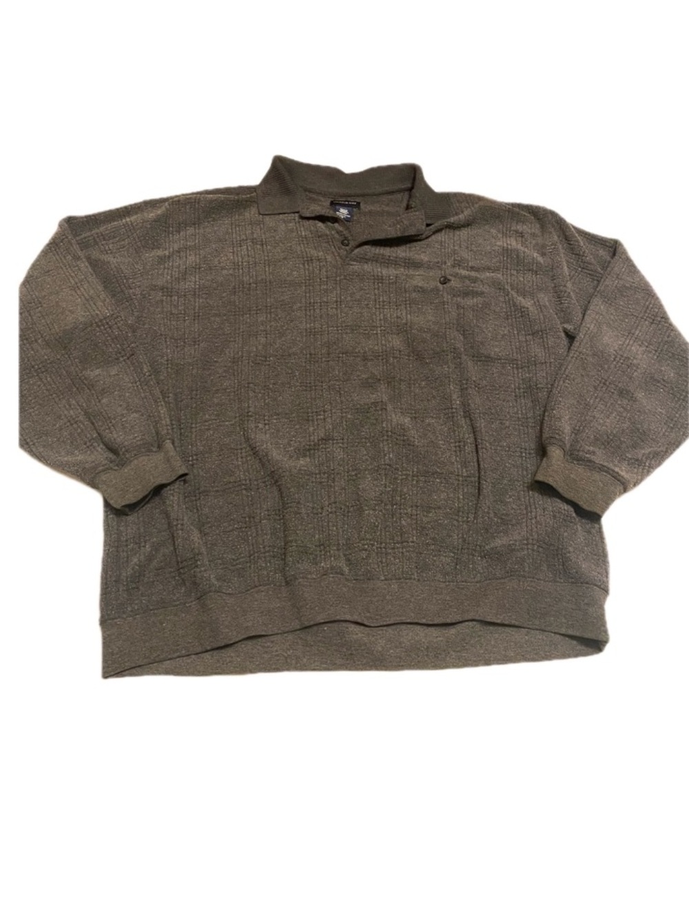 Harbor Bay Men’s 2XL Grey Long Sleeve Collared Shirt with Subtle Plaid Design